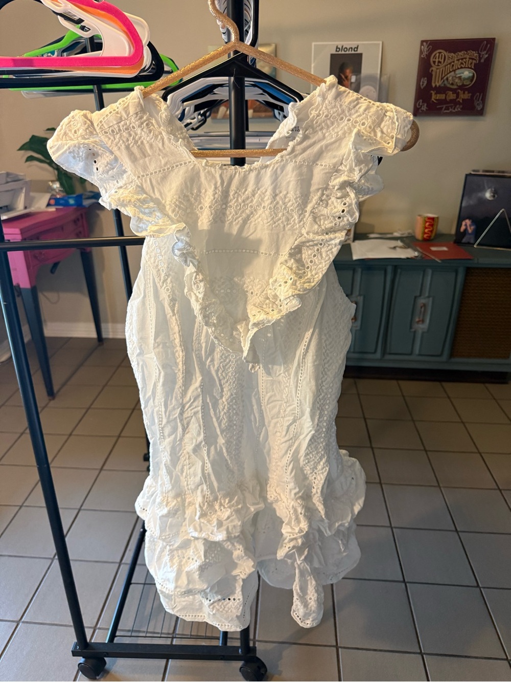 White Eyelet Mini Dress with Ruffle Details